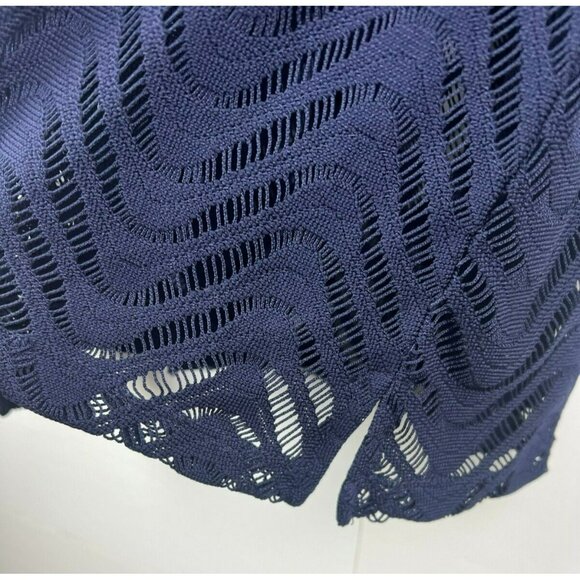 Chico’s Top Crochet Mesh 3 US XL Open Blue 3/4 Sleeve Blouse Pullover Bohemian - Picture 6 of 7